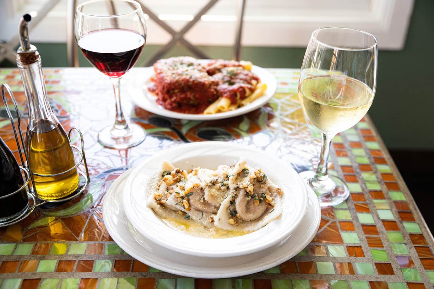 Two Italian meals with wine